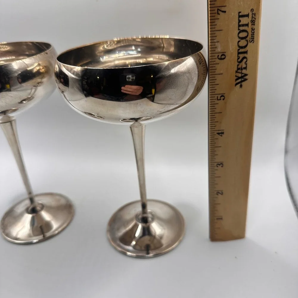 Vintage EL DeLiberti Italy Silver Plated Champagne Coupe Glasses Set of 2